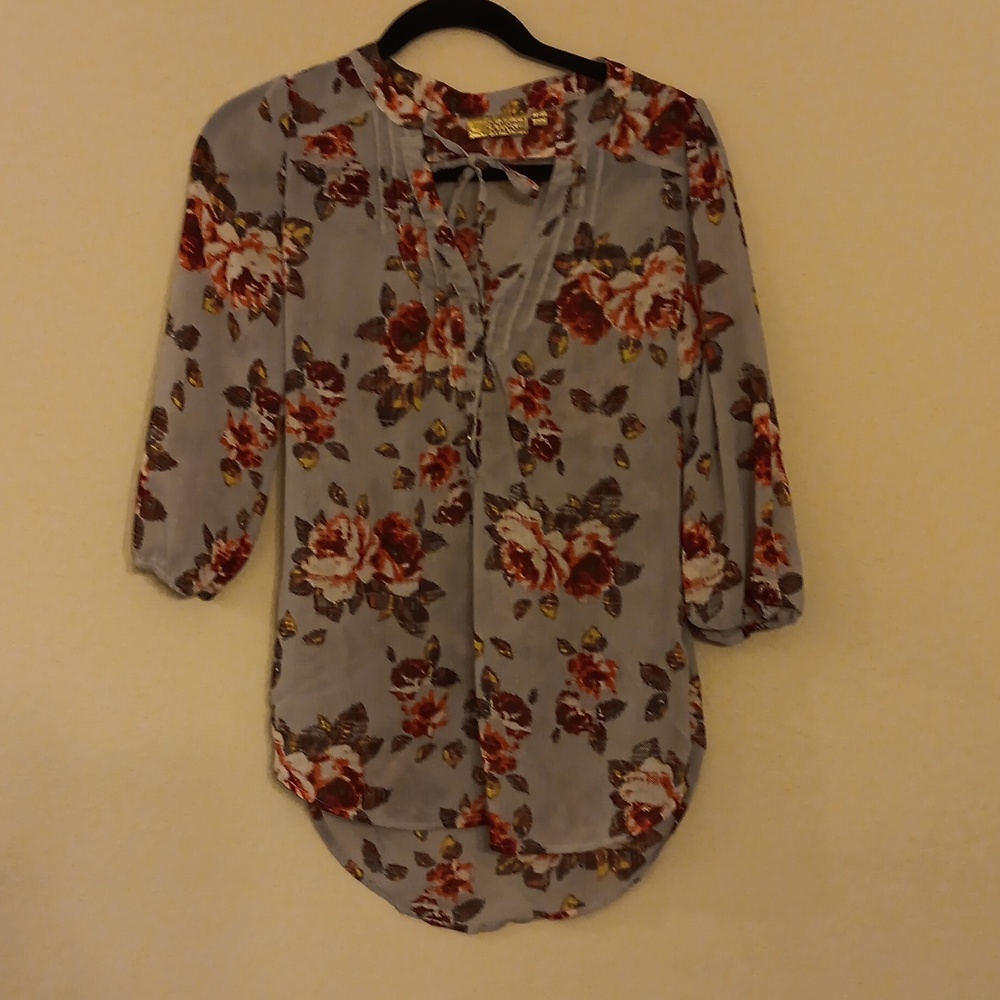 Princess Vera Wang Sheer Floral Tunic Blouse Gray Size S EUC